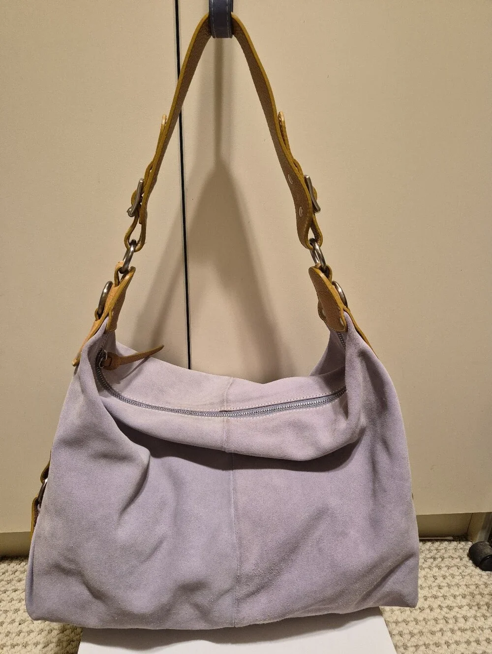 HOGAN Gray Lavender Suede Leather Hobo Shoulder Hand Bag RET. $525 Made in Italy
